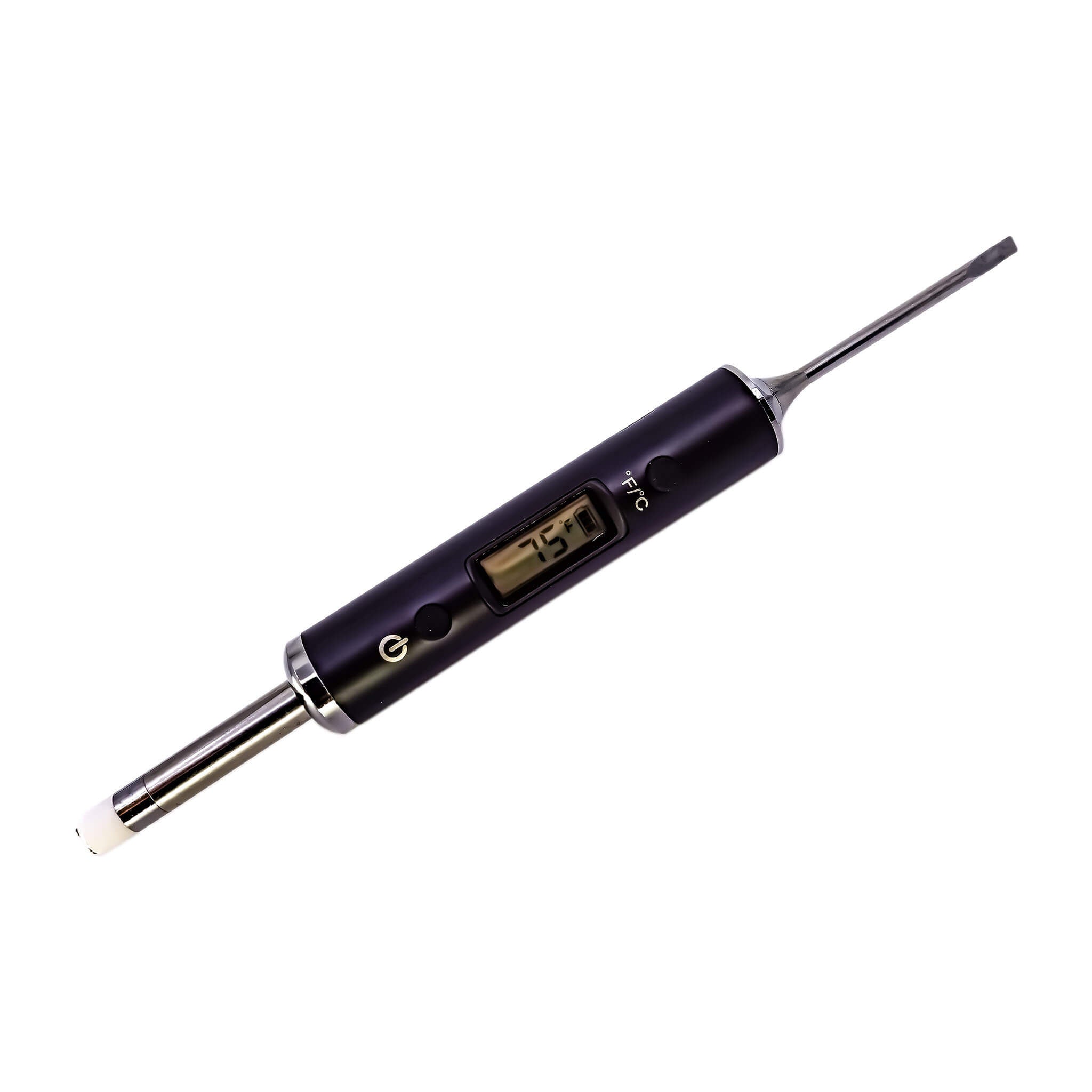 Dab Nail Thermometer | Angled Monochrome Temp Screen View | the dabbing specialists