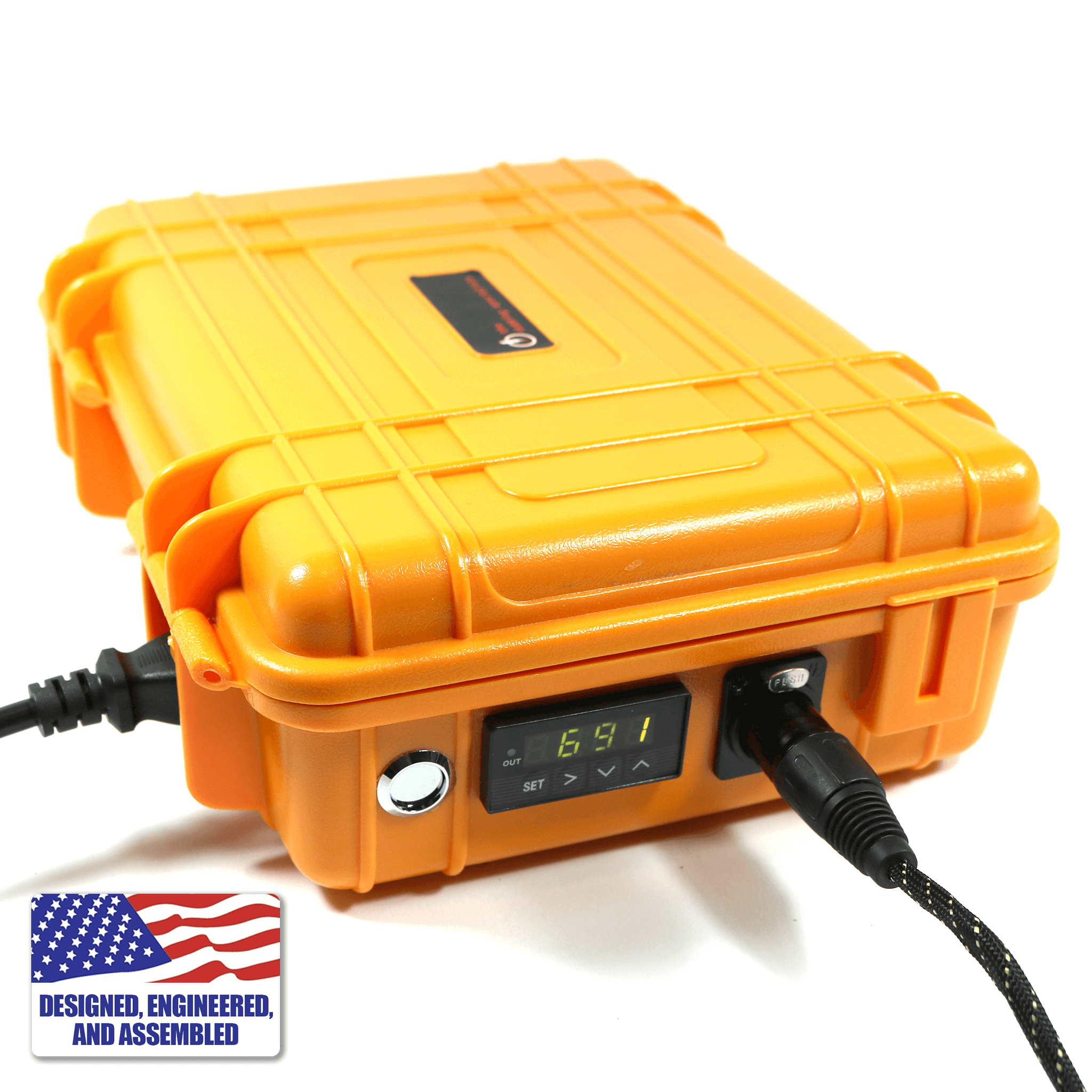 Portable Enail Case in Orange - 3/4 Plugged In View
