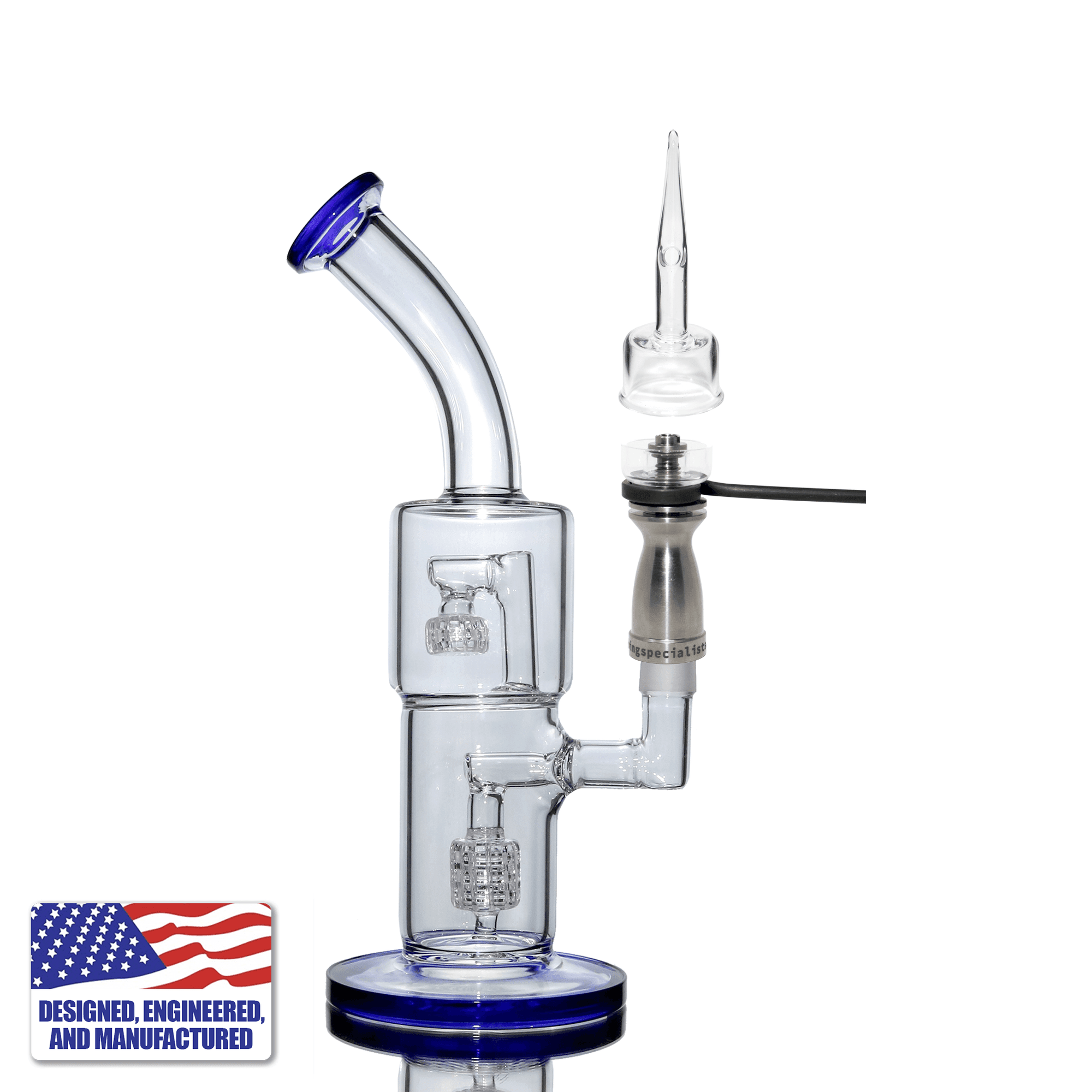 Glass Dab Rig | Double Recycler Bubbler Hybrid Quartz Nail | In Use View | TDS