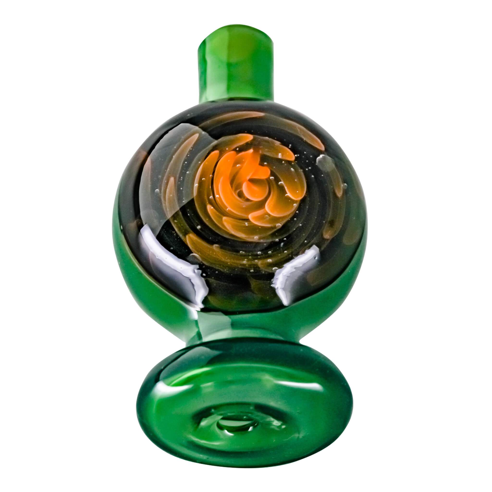 Origin Spiral Inlay Bubble Cap | Dark Green Prone View | the dabbing specialists