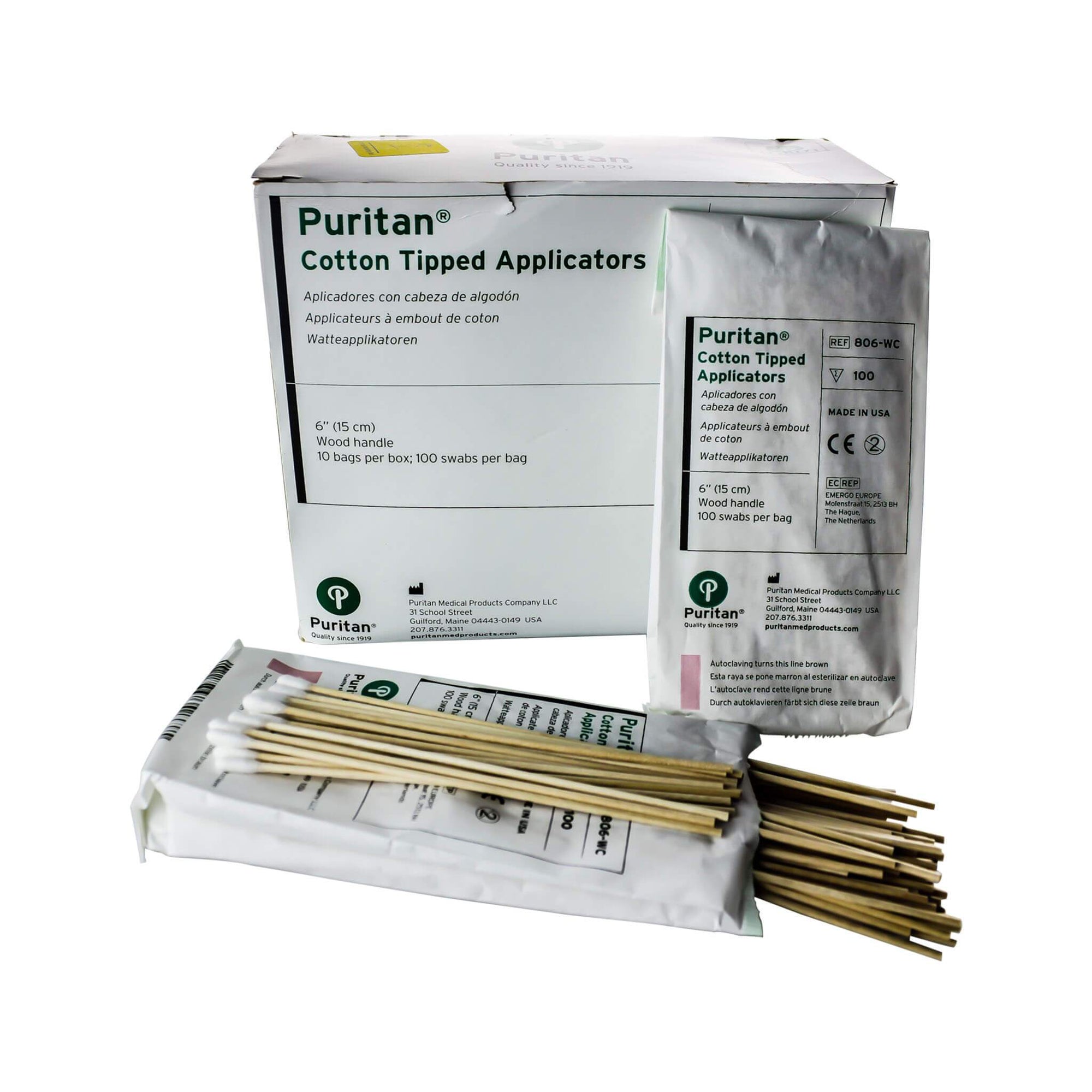 Puritan 6" Lint Free Cotton Swabs (Bags of 100) | Bagged & Not Bagged View | the dabbing specialists