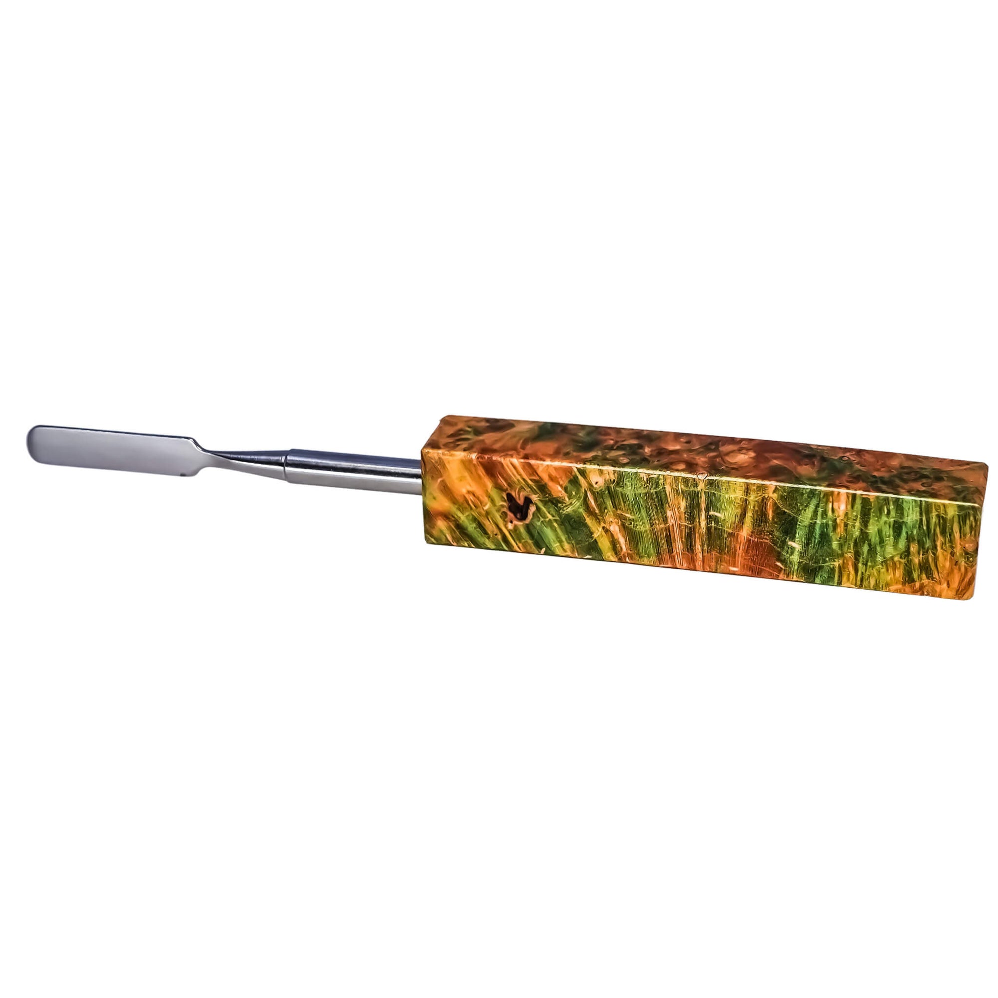 Rounded Blade Titanium Dabber Tool | Green & Brown Profile View | the dabbing specialists