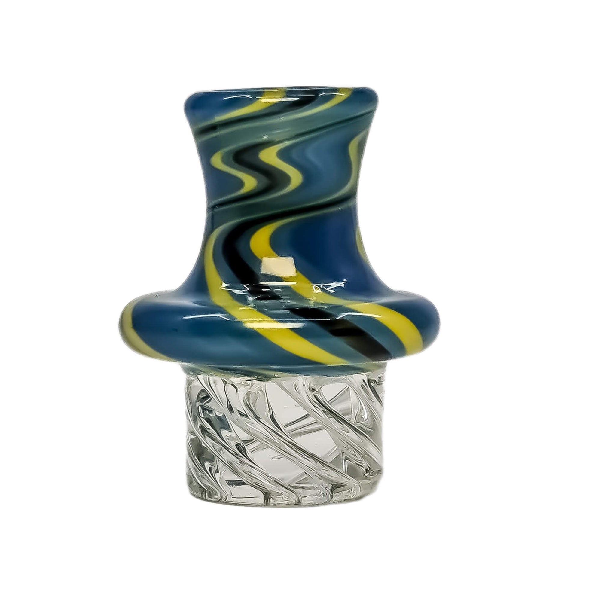 Wavy Spinner Carb Cap | Blue Black Yellow Profile View | the dabbing specialists