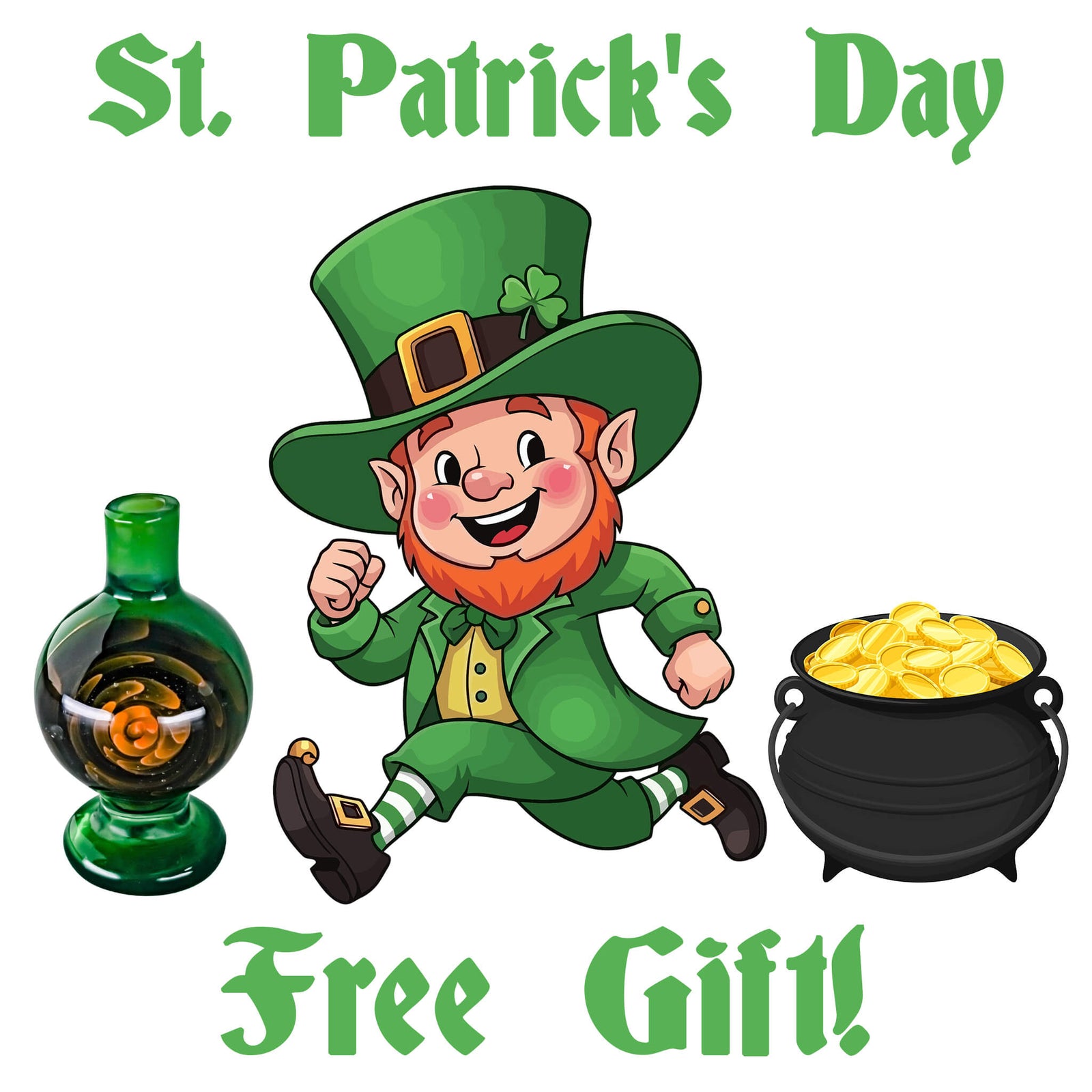 St. Patrick's Day Free Green & Gold Bubble Cap - Spend $50+