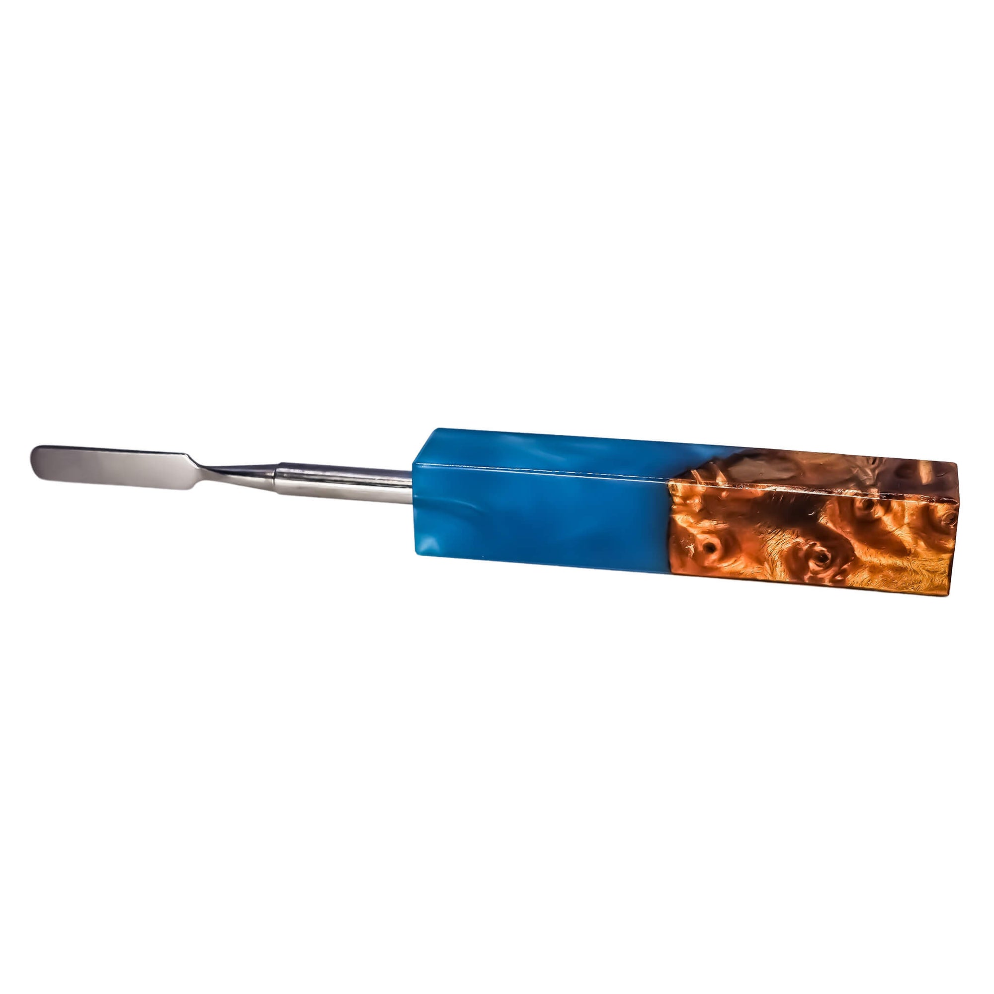 Rounded Blade Titanium Dabber Tool | Turquoise & Wood Profile View | the dabbing specialists