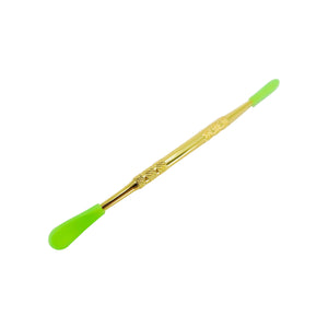 Gold Stainless Steel Dab Tool | Angled View With Green Silicone Tips | the dabbing specialists