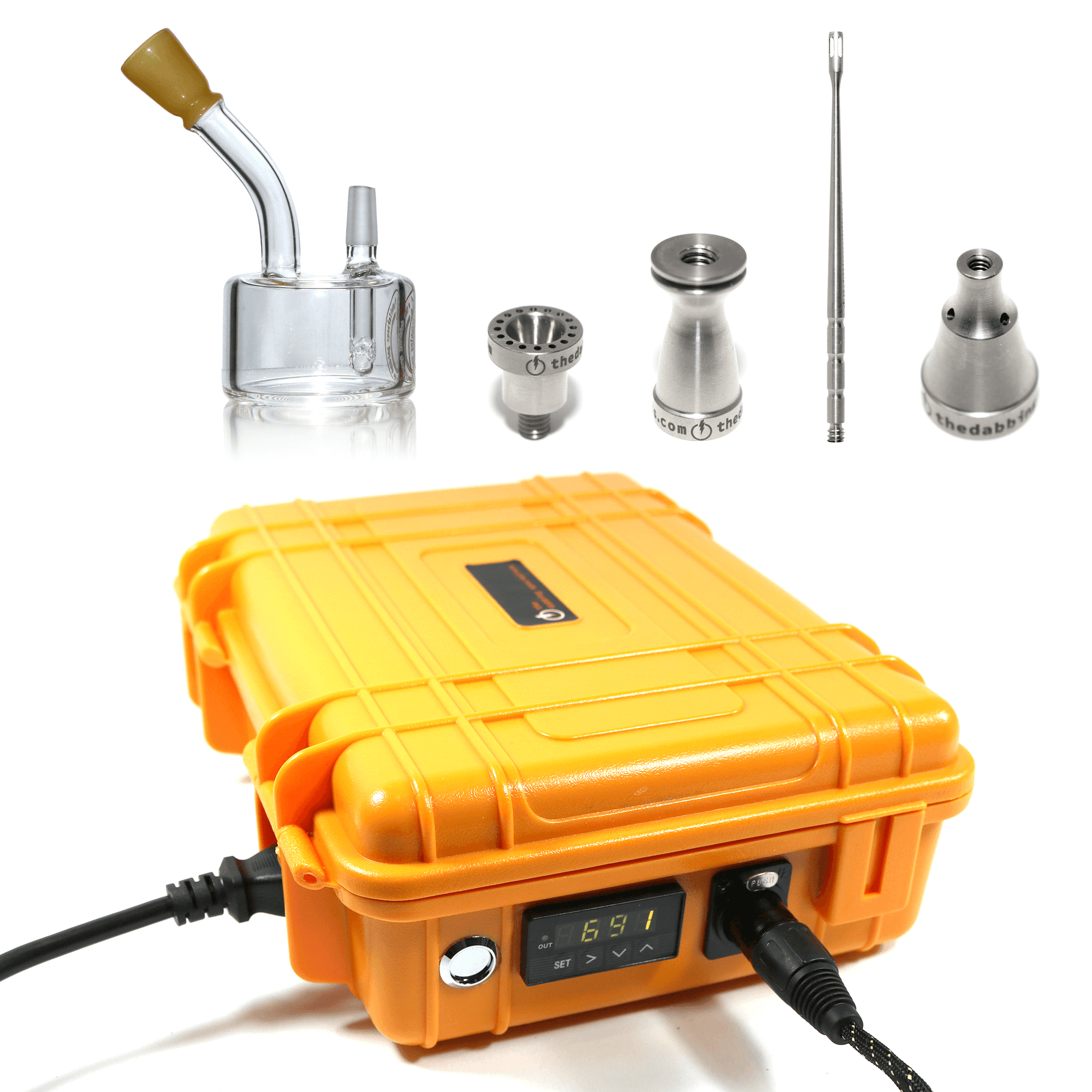 Orange Portable Case Enail Dabbing Kit with Titanium Set and Mini Hockey Puck Pipe - Orange View