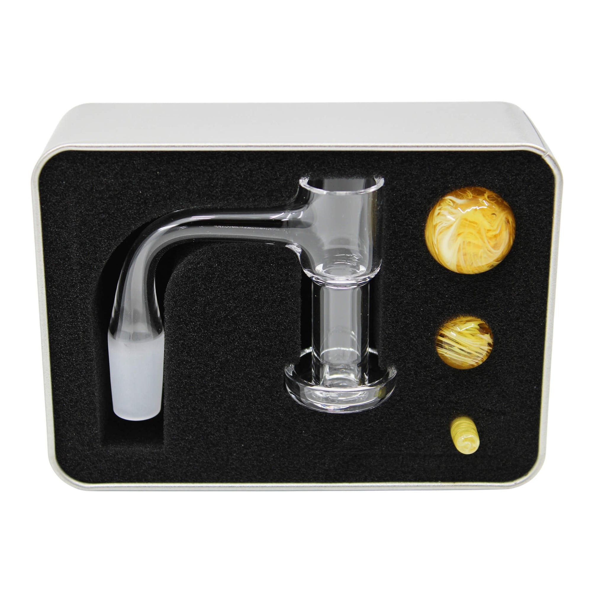 Full Weld Tall VacTube Terp Slurper Tin Set | Yellow Set View In Open Tin | the dabbing specialists