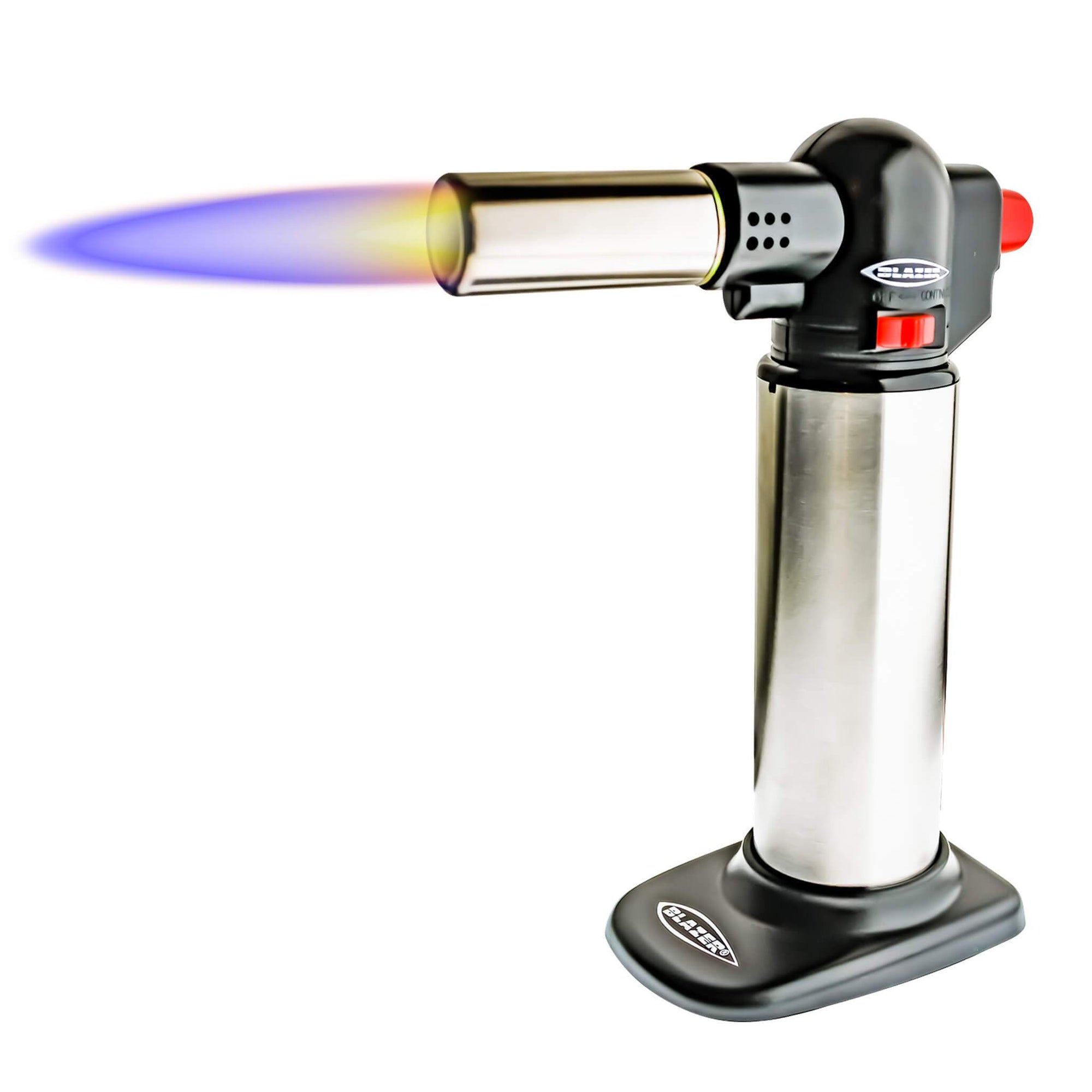 Blazer Big Buddy Torch | Black & SS Profile View With Flame | the dabbing specialists