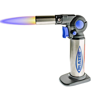 Blazer Flexible Turbo Torch | Blue & Black Profile View With Flame | the dabbing specialists