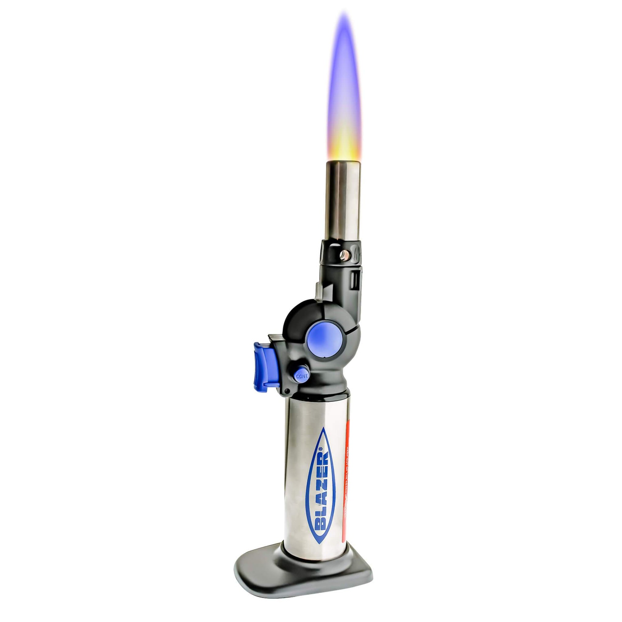 Blazer Flexible Turbo Torch | Blue & Black Angled Profile View With Flame | the dabbing specialists