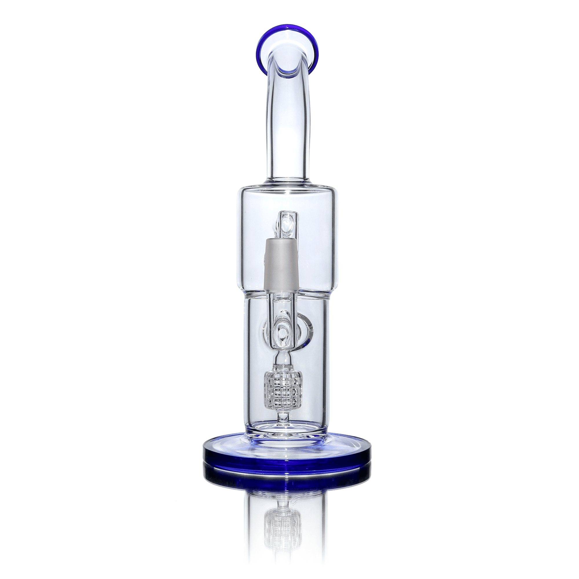 Glass and Nail Rig | Blue Double Recycler Birdcage Bubbler with 16-Hole Titanium Nail | In Use | TDS