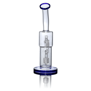 Glass and Nail Rig | Blue Double Recycler Birdcage Bubbler with 16-Hole Titanium Nail | TDS