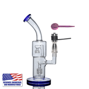 Glass and Nail Rig | Blue Double Recycler Birdcage Bubbler with 16mm Titanium Nail | TDS