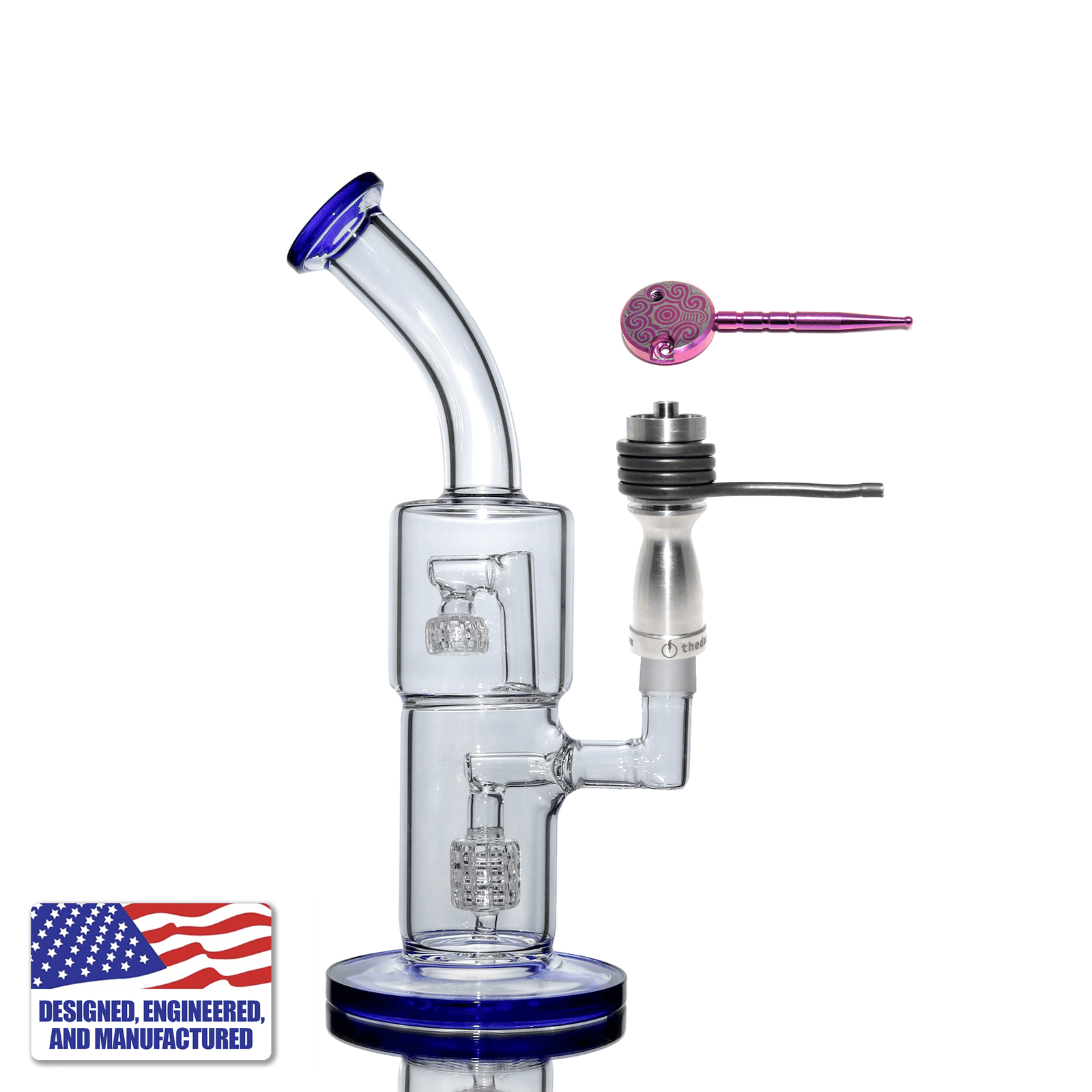 Glass Dab Rig | Double Recycler Birdcage Bubbler | 20mm Ti Nail | In Use View | TDS