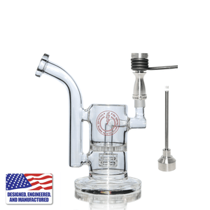 Glass Dab Rig | Mini Dual Bubbler with 16-Hole Titanium Nail | In Use View | TDS