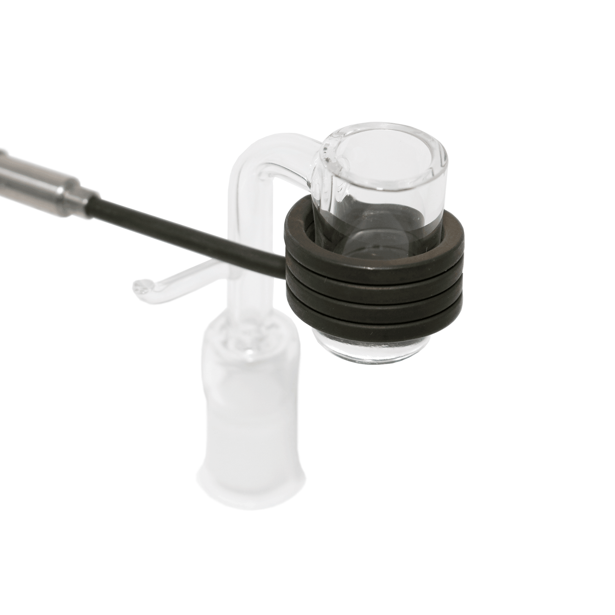 Glass Dab Rig | Mini Dual Bubbler with Quartz E-Banger | E-Banger With Heater Coil View | TDS