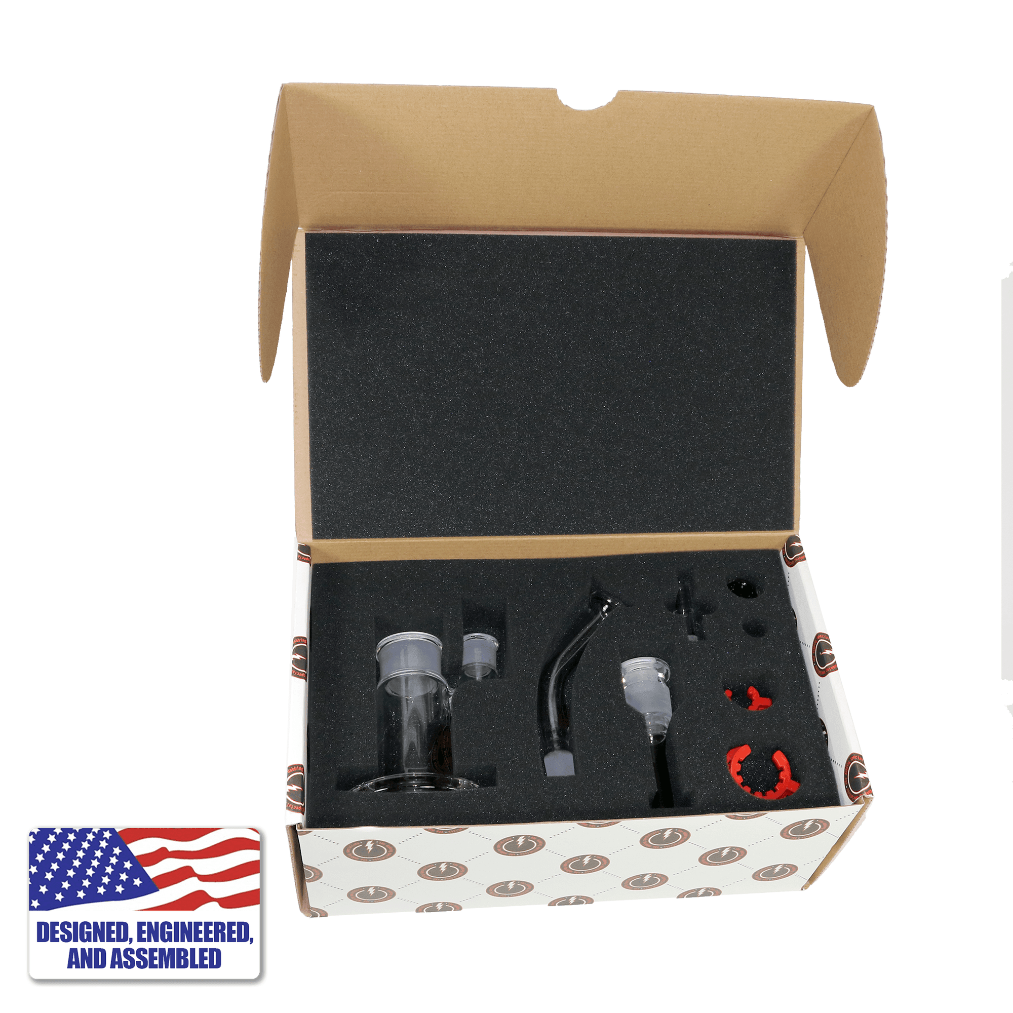 Portable Dabbing Kit | Showerhead Bubbler & 14mm Male E-Banger | Boxed Dab Rig View | TDS