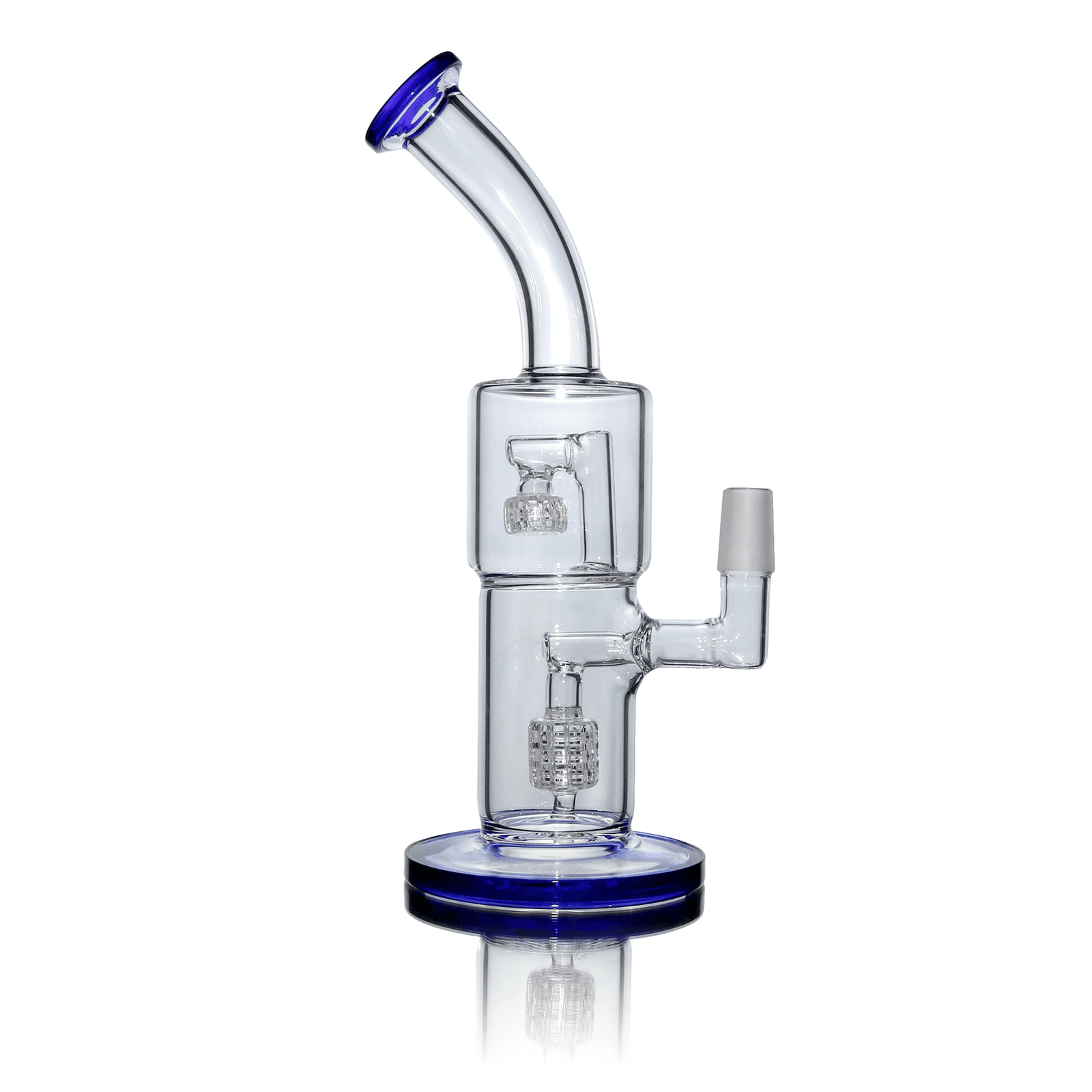 Glass Bubbler | Double Recycler Birdcage - Blue | Side View | the dabbing specialists