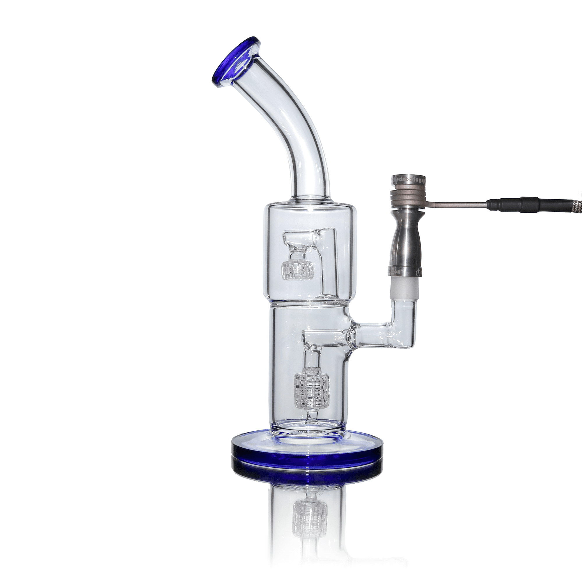 Glass Bubbler | Double Recycler Birdcage - Blue | With Heater Coil | the dabbing specialists