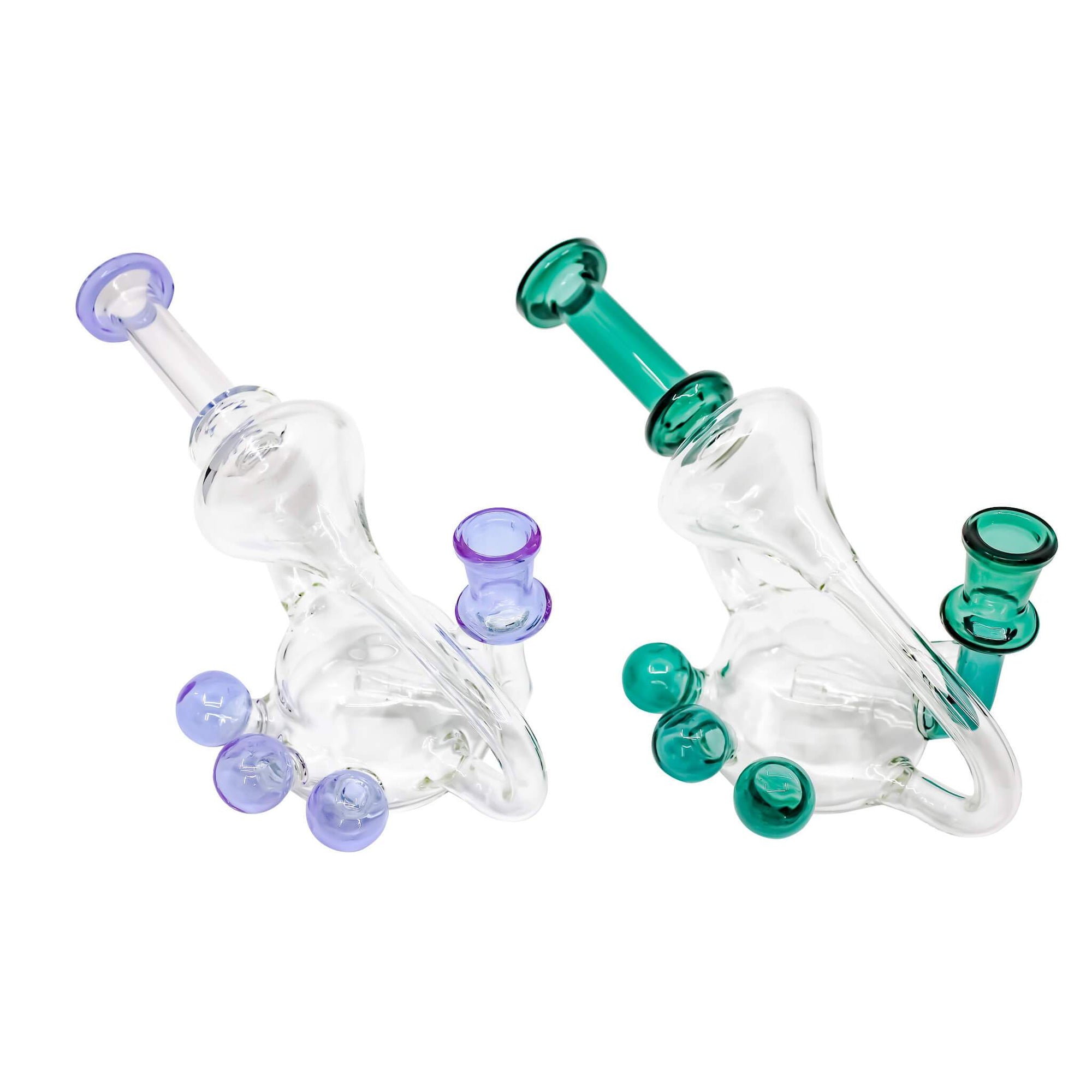 Horn Pipe Layback Recycler Rig | Green & Purple Angled Top Down View | the dabbing specialists