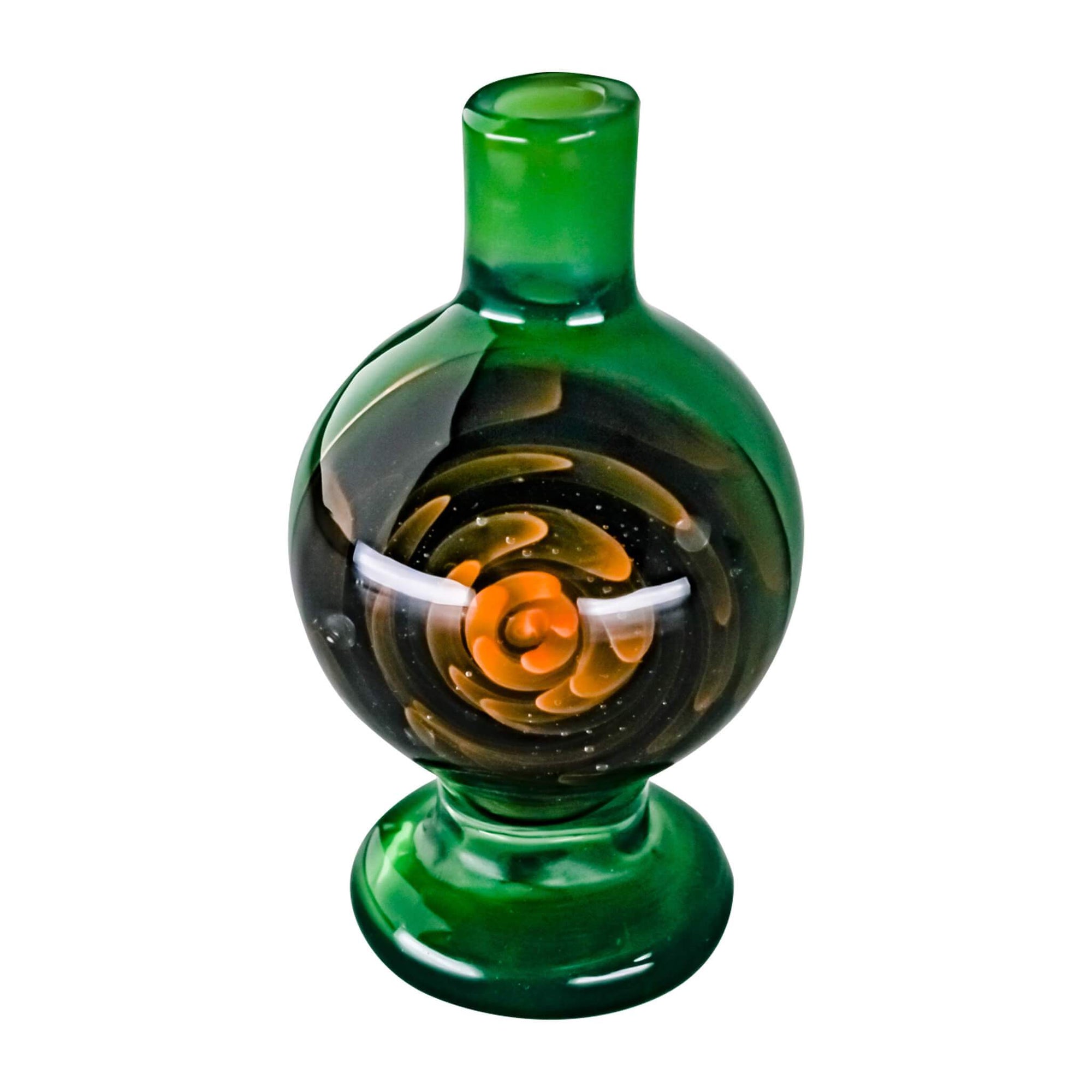 Origin Spiral Inlay Bubble Cap | Dark Green Upright View | the dabbing specialists