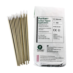 Puritan 6" Lint Free Cotton Swabs (Bags of 100) | Bagged & Not Bagged View | the dabbing specialists