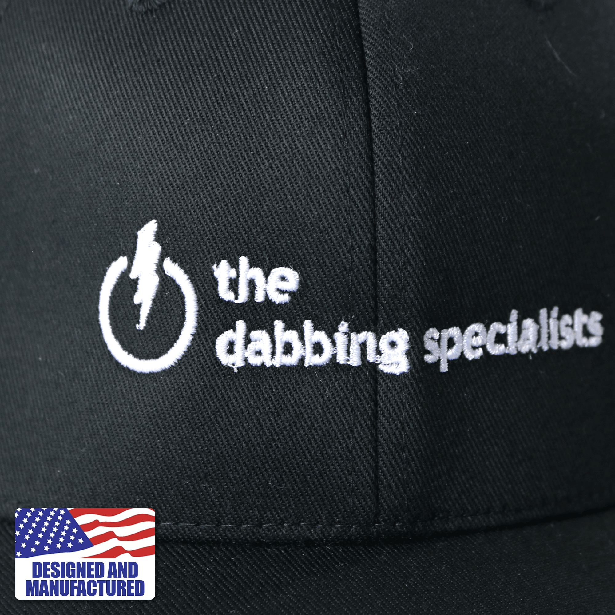 The Dabbing Specialists Bolt Logo FlexFit Hat | Close Up Front View | the dabbing specialists