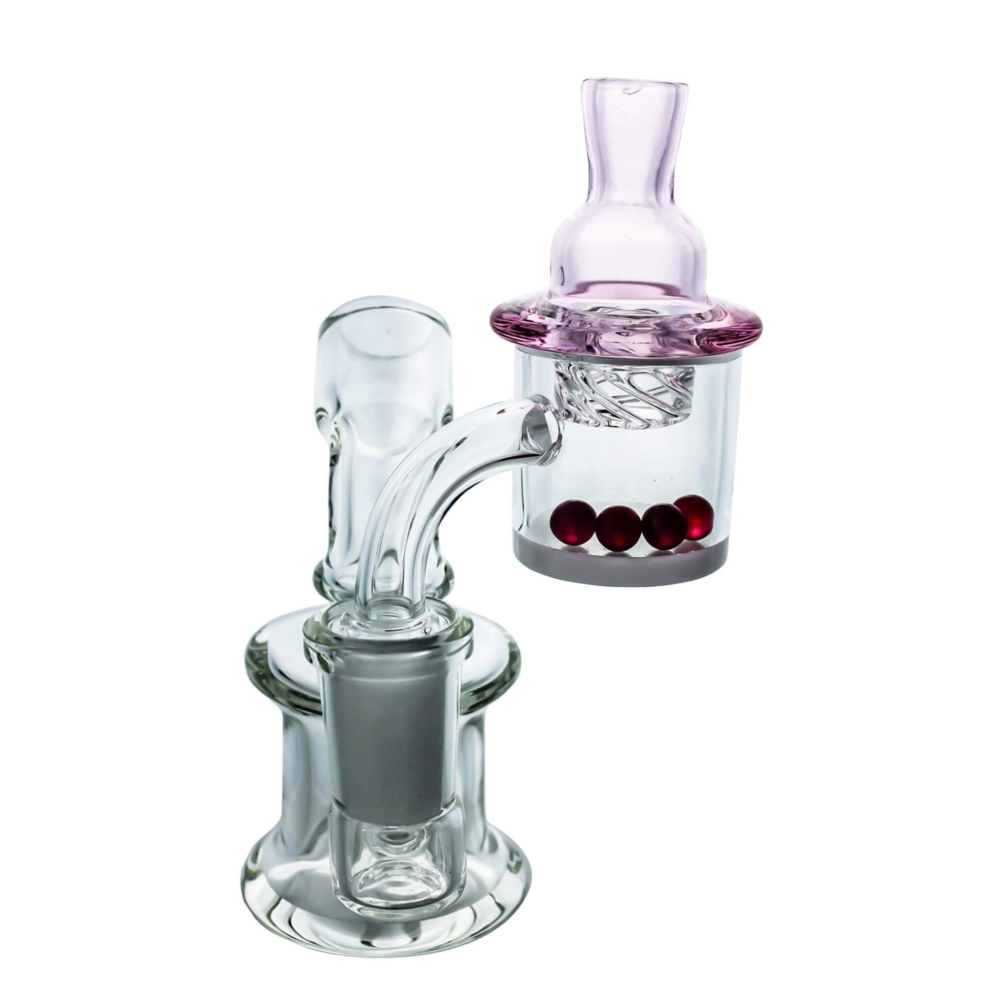 Tiny Hand Dab Rig Complete Kit #6 | Pink Carb Cap Ruby Pearls View | the dabbing specialists